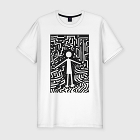 Мужская футболка хлопок Slim с принтом Челик черно белая абстракция в Курске, 92% хлопок, 8% лайкра | приталенный силуэт, круглый вырез ворота, длина до линии бедра, короткий рукав | 