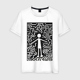 Мужская футболка хлопок с принтом Челик черно белая абстракция в Курске, 100% хлопок | прямой крой, круглый вырез горловины, длина до линии бедер, слегка спущенное плечо. | 