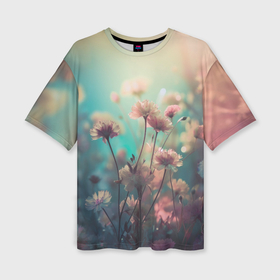 Женская футболка oversize 3D с принтом Цветы на рассвете в Тюмени,  |  | 