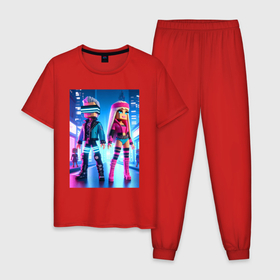 Мужская пижама хлопок с принтом Ken and Barbie   Minecraft в Курске, 100% хлопок | брюки и футболка прямого кроя, без карманов, на брюках мягкая резинка на поясе и по низу штанин
 | 