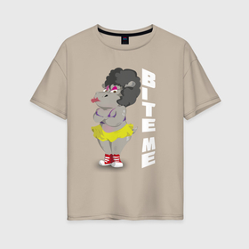 Женская футболка хлопок Oversize с принтом Дерзкая гиппо в кедах   bite me в Белгороде, 100% хлопок | свободный крой, круглый ворот, спущенный рукав, длина до линии бедер
 | 