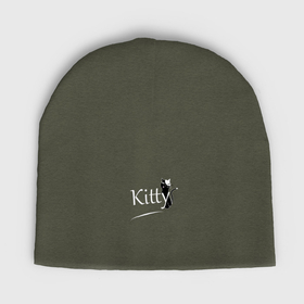 Женская шапка демисезонная с принтом Маленькая черная кошка с надписью kitty ,  |  | Тематика изображения на принте: 