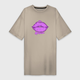 Платье-футболка хлопок с принтом Губы в ярко фиолетовом цвете   ms. крутая ,  |  | Тематика изображения на принте: 