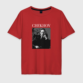 Мужская футболка хлопок Oversize с принтом Антон Чехов портрет , 100% хлопок | свободный крой, круглый ворот, “спинка” длиннее передней части | 