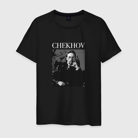 Мужская футболка хлопок с принтом Антон Чехов портрет в Белгороде, 100% хлопок | прямой крой, круглый вырез горловины, длина до линии бедер, слегка спущенное плечо. | 