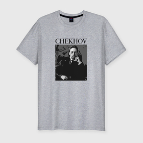 Мужская футболка хлопок Slim с принтом Anton Chekhov portrait в Курске, 92% хлопок, 8% лайкра | приталенный силуэт, круглый вырез ворота, длина до линии бедра, короткий рукав | Тематика изображения на принте: 