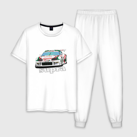 Мужская пижама хлопок с принтом Toyota Supra Castrol 36 в Екатеринбурге, 100% хлопок | брюки и футболка прямого кроя, без карманов, на брюках мягкая резинка на поясе и по низу штанин
 | Тематика изображения на принте: 
