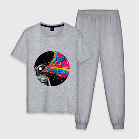 Мужская пижама хлопок с принтом Космонавт с разноцветными брызгами в Санкт-Петербурге, 100% хлопок | брюки и футболка прямого кроя, без карманов, на брюках мягкая резинка на поясе и по низу штанин
 | 