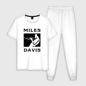 Мужская пижама хлопок с принтом Miles Davis great trumpeter в Санкт-Петербурге, 100% хлопок | брюки и футболка прямого кроя, без карманов, на брюках мягкая резинка на поясе и по низу штанин
 | Тематика изображения на принте: 