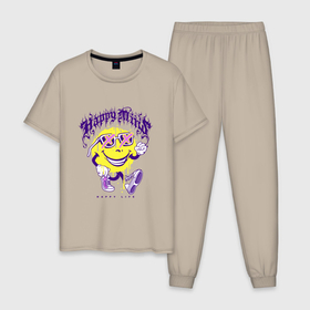 Мужская пижама хлопок с принтом Счастливые минуты в Тюмени, 100% хлопок | брюки и футболка прямого кроя, без карманов, на брюках мягкая резинка на поясе и по низу штанин
 | 