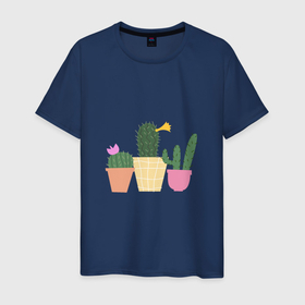 Мужская футболка хлопок с принтом Коллекция кактусов в Курске, 100% хлопок | прямой крой, круглый вырез горловины, длина до линии бедер, слегка спущенное плечо. | 