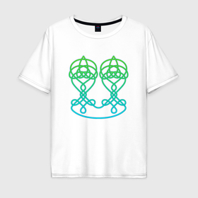 Мужская футболка хлопок Oversize с принтом Красивый зеленый кельтский узор в Белгороде, 100% хлопок | свободный крой, круглый ворот, “спинка” длиннее передней части | Тематика изображения на принте: 