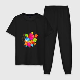 Мужская пижама хлопок с принтом Цветные квадраты в Рязани, 100% хлопок | брюки и футболка прямого кроя, без карманов, на брюках мягкая резинка на поясе и по низу штанин
 | 