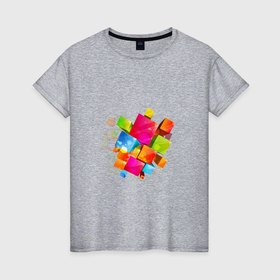 Женская футболка хлопок с принтом Цветные квадраты в Санкт-Петербурге, 100% хлопок | прямой крой, круглый вырез горловины, длина до линии бедер, слегка спущенное плечо | 