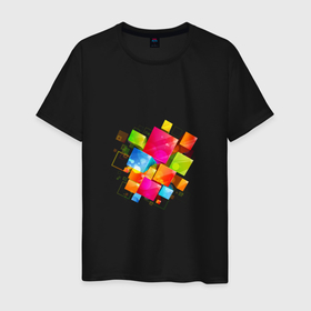 Мужская футболка хлопок с принтом Цветные квадраты в Санкт-Петербурге, 100% хлопок | прямой крой, круглый вырез горловины, длина до линии бедер, слегка спущенное плечо. | 