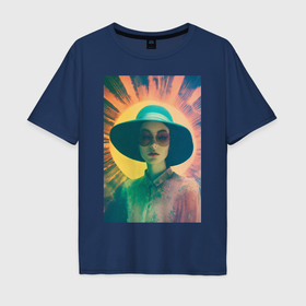 Мужская футболка хлопок Oversize с принтом Дама в шляпке в Новосибирске, 100% хлопок | свободный крой, круглый ворот, “спинка” длиннее передней части | Тематика изображения на принте: 