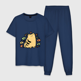 Мужская пижама хлопок с принтом Рыжий полосатый дудл кот греется на солнце в Курске, 100% хлопок | брюки и футболка прямого кроя, без карманов, на брюках мягкая резинка на поясе и по низу штанин
 | 