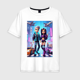 Мужская футболка хлопок Oversize с принтом Юные Барби и Кен   Майнкрафт коллаба в Белгороде, 100% хлопок | свободный крой, круглый ворот, “спинка” длиннее передней части | Тематика изображения на принте: 