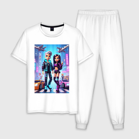 Мужская пижама хлопок с принтом Юные Барби и Кен   Майнкрафт коллаба в Кировске, 100% хлопок | брюки и футболка прямого кроя, без карманов, на брюках мягкая резинка на поясе и по низу штанин
 | 