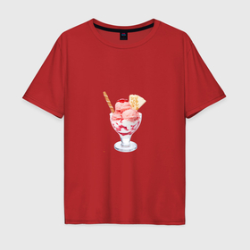 Мужская футболка хлопок Oversize с принтом Мороженое с трубочкой и печенькой в Тюмени, 100% хлопок | свободный крой, круглый ворот, “спинка” длиннее передней части | Тематика изображения на принте: 