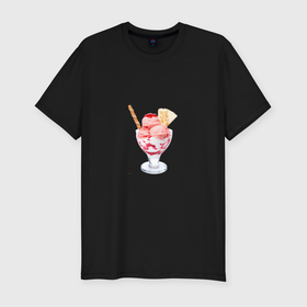 Мужская футболка хлопок Slim с принтом Мороженое с трубочкой и печенькой в Петрозаводске, 92% хлопок, 8% лайкра | приталенный силуэт, круглый вырез ворота, длина до линии бедра, короткий рукав | 