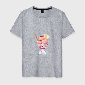 Мужская футболка хлопок с принтом Мороженое с трубочкой и печенькой в Тюмени, 100% хлопок | прямой крой, круглый вырез горловины, длина до линии бедер, слегка спущенное плечо. | Тематика изображения на принте: 