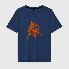 Мужская футболка хлопок Oversize с принтом Оранжевая акула в Екатеринбурге, 100% хлопок | свободный крой, круглый ворот, “спинка” длиннее передней части | 