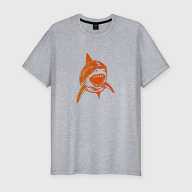 Мужская футболка хлопок Slim с принтом Оранжевая акула в Тюмени, 92% хлопок, 8% лайкра | приталенный силуэт, круглый вырез ворота, длина до линии бедра, короткий рукав | 