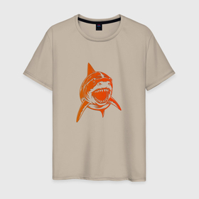 Мужская футболка хлопок с принтом Оранжевая акула в Тюмени, 100% хлопок | прямой крой, круглый вырез горловины, длина до линии бедер, слегка спущенное плечо. | 
