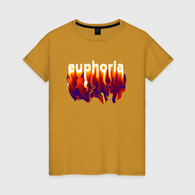 Женская футболка хлопок с принтом Эйфория стиль в Екатеринбурге, 100% хлопок | прямой крой, круглый вырез горловины, длина до линии бедер, слегка спущенное плечо | 