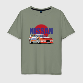 Мужская футболка хлопок Oversize с принтом Nissan Skyline GTR 32 , 100% хлопок | свободный крой, круглый ворот, “спинка” длиннее передней части | 
