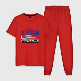Мужская пижама хлопок с принтом Nissan Skyline GTR 32 в Новосибирске, 100% хлопок | брюки и футболка прямого кроя, без карманов, на брюках мягкая резинка на поясе и по низу штанин
 | 