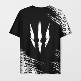 Мужская футболка 3D с принтом Ведьмак 3 логотип волка в Курске, 100% полиэфир | прямой крой, круглый вырез горловины, длина до линии бедер | 