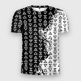 Мужская футболка 3D Slim с принтом Ведьмак 3 магические знаки в Петрозаводске, 100% полиэстер с улучшенными характеристиками | приталенный силуэт, круглая горловина, широкие плечи, сужается к линии бедра | 