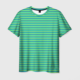 Мужская футболка 3D с принтом Зелёный в синюю полоску , 100% полиэфир | прямой крой, круглый вырез горловины, длина до линии бедер | Тематика изображения на принте: 