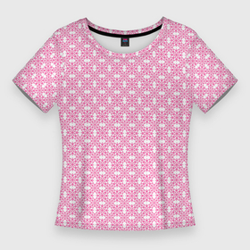 Женская футболка 3D Slim с принтом Белый и розовый паттерн цветочки в Петрозаводске,  |  | 