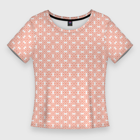 Женская футболка 3D Slim с принтом Белый и персиковый паттерн цветочки в Курске,  |  | 