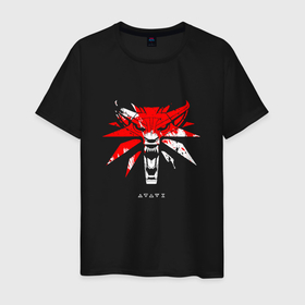 Мужская футболка хлопок с принтом Ведьмак 3 логотип стилизованный в Екатеринбурге, 100% хлопок | прямой крой, круглый вырез горловины, длина до линии бедер, слегка спущенное плечо. | 