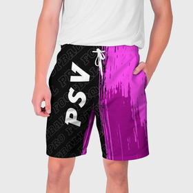Мужские шорты 3D с принтом PSV pro football по вертикали в Петрозаводске,  полиэстер 100% | прямой крой, два кармана без застежек по бокам. Мягкая трикотажная резинка на поясе, внутри которой широкие завязки. Длина чуть выше колен | 