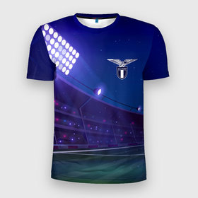 Мужская футболка 3D Slim с принтом Lazio ночное поле в Санкт-Петербурге, 100% полиэстер с улучшенными характеристиками | приталенный силуэт, круглая горловина, широкие плечи, сужается к линии бедра | 