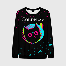 Мужской свитшот 3D с принтом Coldplay   rock star cat , 100% полиэстер с мягким внутренним слоем | круглый вырез горловины, мягкая резинка на манжетах и поясе, свободная посадка по фигуре | 