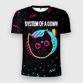 Мужская футболка 3D Slim с принтом System of a Down   rock star cat в Петрозаводске, 100% полиэстер с улучшенными характеристиками | приталенный силуэт, круглая горловина, широкие плечи, сужается к линии бедра | 
