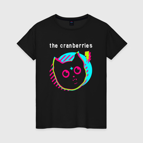 Женская футболка хлопок с принтом The Cranberries rock star cat в Новосибирске, 100% хлопок | прямой крой, круглый вырез горловины, длина до линии бедер, слегка спущенное плечо | 