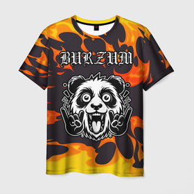 Мужская футболка 3D с принтом Burzum рок панда и огонь , 100% полиэфир | прямой крой, круглый вырез горловины, длина до линии бедер | Тематика изображения на принте: 