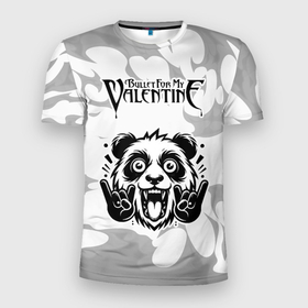 Мужская футболка 3D Slim с принтом Bullet For My Valentine рок панда на светлом фоне , 100% полиэстер с улучшенными характеристиками | приталенный силуэт, круглая горловина, широкие плечи, сужается к линии бедра | 
