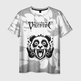 Мужская футболка 3D с принтом Bullet For My Valentine рок панда на светлом фоне , 100% полиэфир | прямой крой, круглый вырез горловины, длина до линии бедер | 