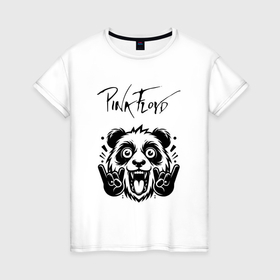 Женская футболка хлопок с принтом Pink Floyd   rock panda в Курске, 100% хлопок | прямой крой, круглый вырез горловины, длина до линии бедер, слегка спущенное плечо | 