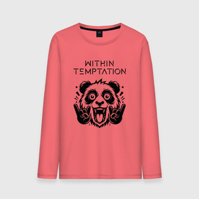 Мужской лонгслив хлопок с принтом Within Temptation   rock panda в Кировске, 100% хлопок |  | 