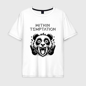 Мужская футболка хлопок Oversize с принтом Within Temptation   rock panda в Екатеринбурге, 100% хлопок | свободный крой, круглый ворот, “спинка” длиннее передней части | 