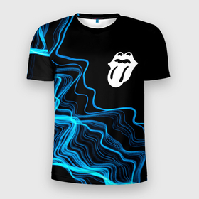 Мужская футболка 3D Slim с принтом Rolling Stones sound wave в Кировске, 100% полиэстер с улучшенными характеристиками | приталенный силуэт, круглая горловина, широкие плечи, сужается к линии бедра | 